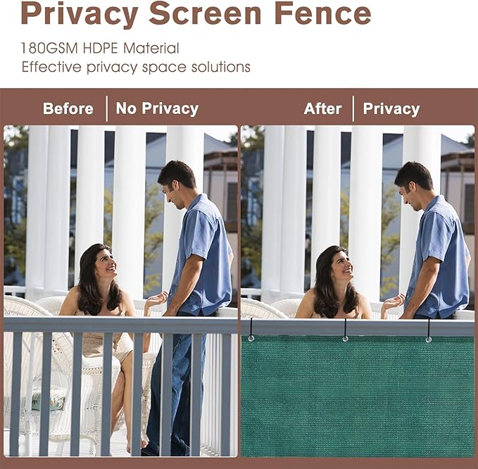 SUNNY GUARD Customized 3'x21' Dark Green Balcony Privacy Screen,91% Shade Apartments Fence Cover,Heavy Duty Mesh Windscreen for Deck,Outdoor,Backyard,Patio