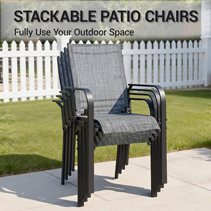 Patio Chairs Set of 4, Stackable Outdoor Dining Chairs, All Weather Breathable - Image 4