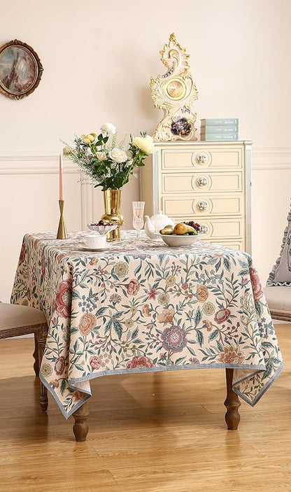 Designer Vintage Linen Long Rectangle Tablecloth,William Morris Floral Colorful Pattern Table Cloth,Decor Table Cover for Kitchen,Dining,Thanksgiving,Christmas,63"*94"-Flowershadow a