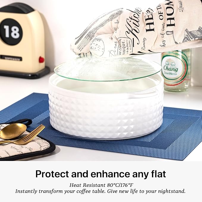 LEXMORE Placemats Set of 4 Vinyl/Plastic Woven Place Mats for Kitchen Table Indoor/Outdoor Washable Placemat Wipeable Dining Table Mats(Navy Cube)