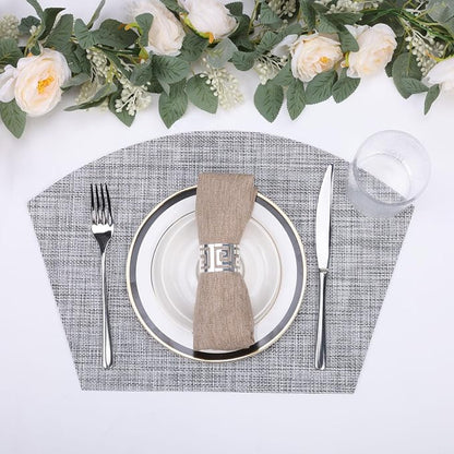 SHACOS Wedge Placemats Set of 4 Small Round Table Placemats Woven Vinyl Place Mats Non Slip Round Table Mats Wipe Clean, Gray White