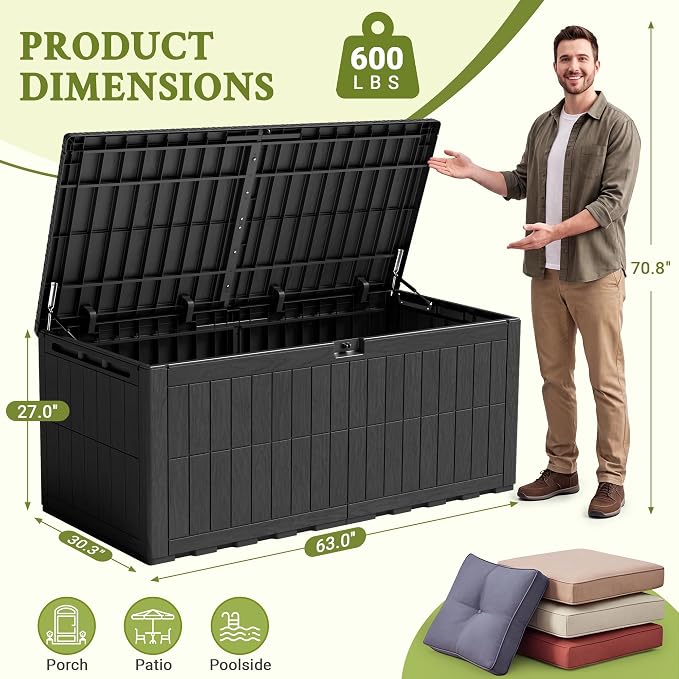 Flamaker 220 Gallon Large Outdoor Storage Box Waterproof, XL Resin Deck Box | - Image 7