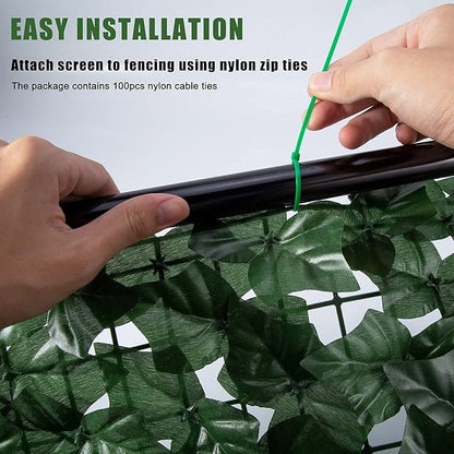 Faux Ivy Privacy Fence Screen Outdoor Expandable Artificial Greenery Roll Fake Hedge Wall Patio Green Plastic Leaf Plant Vine Grass Panels Gate Covering for Garden Yard Balcony (98.4 X 39.4 in)