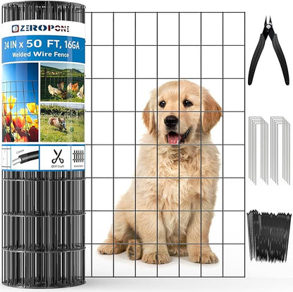 Black PVC Coated Welded Wire Fence 24 Inch x 50 Foot, 2 x 3 Inch 16GA Garden Border Fencing Roll Metal Wire Mesh Animal Barrier Fence for Yard Plant Vegetable Protection Dog Poultry Netting