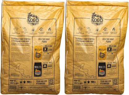 FOGO Super Premium Hardwood Lump Charcoal, Natural, Large Sized Lump Charcoal for Grilling and Smoking, Restaurant Quality, 17.6 Pound Bag, 2-Pack