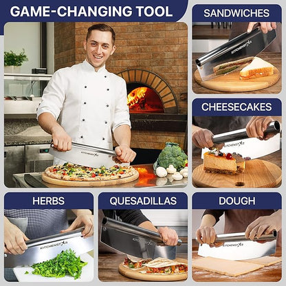 KitchenStar 18-Inch Pizza Cutter Rocker Blade - Sharp Stainless Steel Slicer Knife, Protective Cover, Dishwasher Safe, Extra Large - Commercial Pizza Oven Accessories