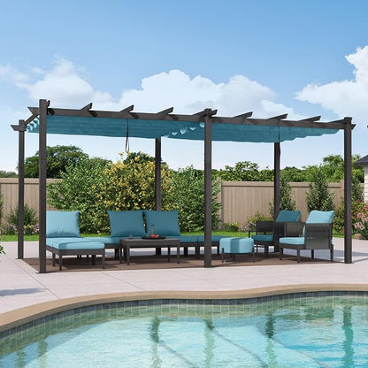 PURPLE LEAF Outdoor Pergola Retractable Aluminum 12' X 18', Turquoise Blue | by PURPLELEAF