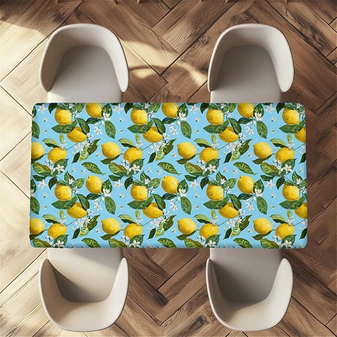 Rectangle Table Cloth Cover Waterproof Elastic Fitted Polyester Fitted Tablecloths for 6 Foot Tables for Indoor,Picnic, Camping, Outdoor （72" x 30"，Lemon）