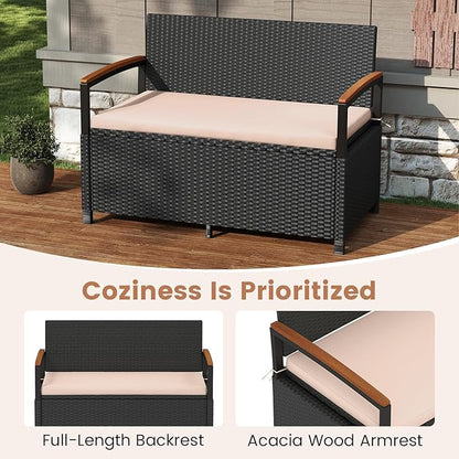 RELAX4LIFE Wicker Outdoor Storage Bench, Rattan Deck Box w/Protective Liner - Image 6