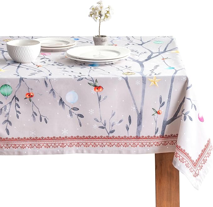 Maison d' Hermine Table Cloth Rectangle Table 100% Cotton 60 x 90 Inches Fall Tablecloth Reusable Everyday Use for Thanksgiving Christmas Decorations Dining Farmhouse Party (Fairy Christmas)
