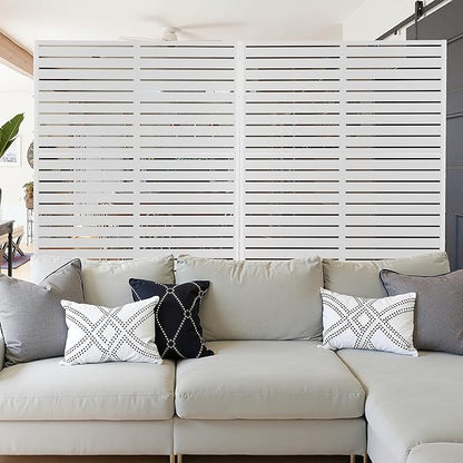 Metal Privacy Screen for Outdoor & Indoor Use, Free Standing Privacy Screen for Patio Garden Pool, 72" H x 47" W Decoative Privacy Panels, Weather Resistant, Easy Assembly (White Louvered)
