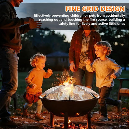 36 Inch Fire Pit Spark Screen,Stainless Steel Fire Pit Screen Cover with Handle&Poker,Outdoor Fire Pit Screen Cover Round Mesh Lid Heavy-Duty for Backyard/Beach/RV Camping
