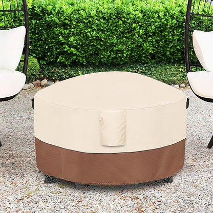 Fire Pit Cover,Outdoor Heavy Duty 600D 100% Waterproof Fire Pit Cover Round,Weatherproof Firepit Covers Round 42" Dia x 24" H,Beige & Brown