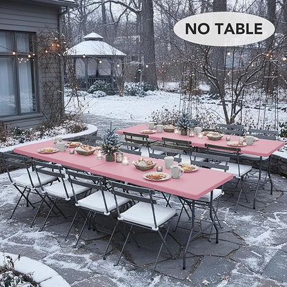 LUSHVIDA 6 Packs Vinyl Tablecloths with Flannel Backing for 6ft Rectangle Folding Table Cloths - Waterproof Plastic Picnic Table Covers with Elastic Corners, 30x72 inch, Pink