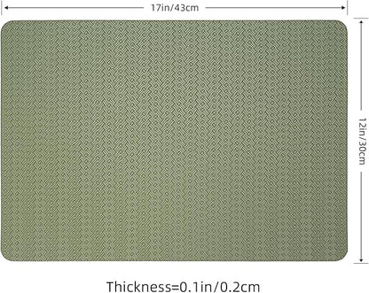 Faux Leather Placemats Set of 6 – 17x12 Inch Vinyl Table Mats, Heat Resistant, Non Slip, Wipeable & Washable, Easy to Clean Dining Table Decor for Kitchen & Dining Room（Olive Green）