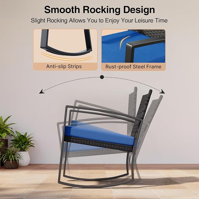 Qsun 3 Piece Patio Bistro Set Patio Furniture Set Outdoor Wicker Rocking - Image 3