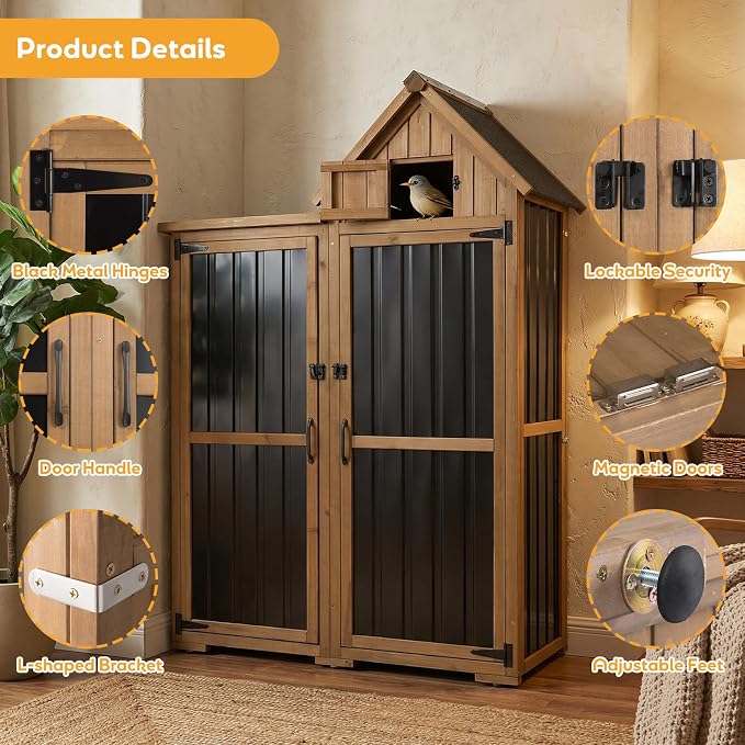 PetsCosset Outdoor Storage Cabinet Wood & Metal Garden Shed - Image 6