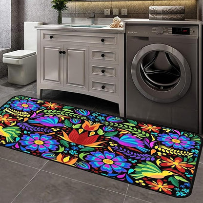 Floral Mexican Birds Doormat Area Rugs Floor Mat for Patio Front Door Entry Garage Kitchen Bathroom 72x24 in