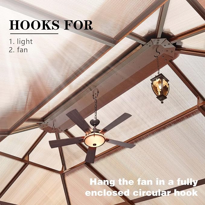 12'x16' Hardtop Gazebo, Outdoor Polycarbonate Double Roof Canopy, Aluminum - Image 7