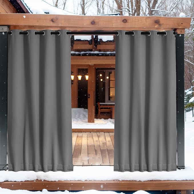 NICETOWN 2 Panels Thermal Outdoor Curtains Windproof W52xL72 Grey | Weighted - Image 8