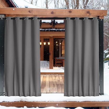 NICETOWN 2 Panels Outdoor Curtains Waterproof Fixed Bottom W52xL95 Grey | - Image 9