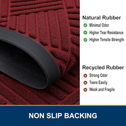 Smiry Front Door Mat Outside Entrance, Heavy Duty Outdoor Indoor Mat, Natural Rubber Doormat, Non Slip, Trap Dirt and Moisture, Easy Clean, Low Profile Patio Porch Entryway Mat, 35x23, Wine Red