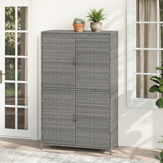 Tangkula Rattan Outdoor Storage Cabinet, Patiojoy Outdoor Cabinet - Image 9