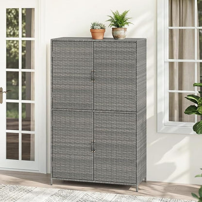 Tangkula Rattan Outdoor Storage Cabinet, Patiojoy Outdoor Cabinet - Image 9