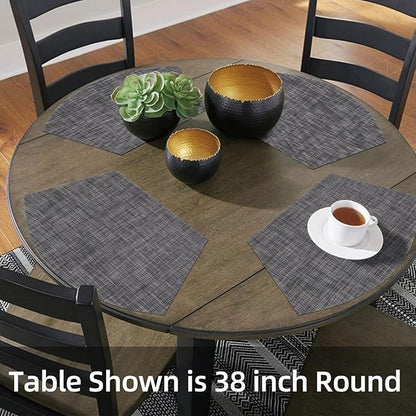 SHACOS Wedge Placemats Set of 4 Woven Vinyl Small Round Table Placemats Wipe Clean Round Table Mats Placement Mat Indoor Outdoor, Dark Gray