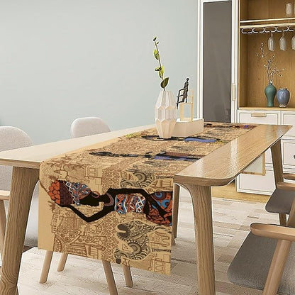 African Black Woman Table Runners, American Art Ethnic Tribe Elephant Table Runners for Wedding Party Banquet Dinner Kitchen Coffee 13x90in