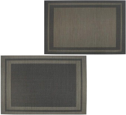 Gugrida Placemats Set of 6 Plaid Checkered Black & Gold PVC Placemat for Dining Table Durable Woven Vinyl Stain tablemats 18"X12"