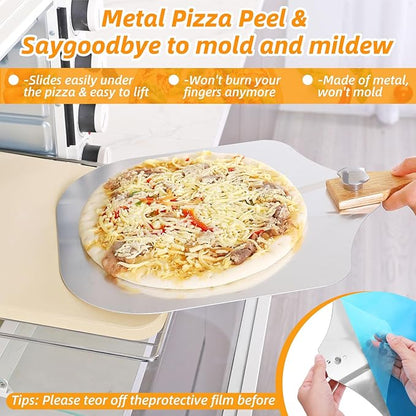 Pizza Stone 5 PCS Set, 15 x 12" Large Rectangle Pizza Stone Set for Oven and Grill with Metal Pizza Peels & Cutter Rocker, 0.6'' Thickened Stone Pizza Pan, Baking Stone for Pizza, Bread