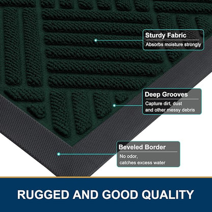 Smiry Front Door Mat Outside Entrance, Heavy Duty Outdoor Indoor Mat, Natural Rubber Doormat, Non Slip, Trap Dirt and Moisture, Easy Clean, Low Profile Patio Porch Entryway Mat, 29.5x17, Dark Green