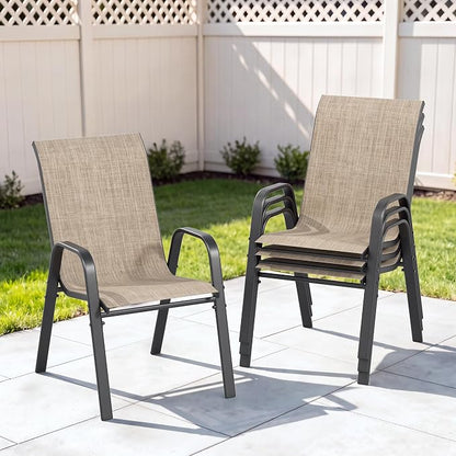 Outdoor Patio Chairs Set of 4 Stackable Dining Chairs All-Weather Textilene by CHINNLUU