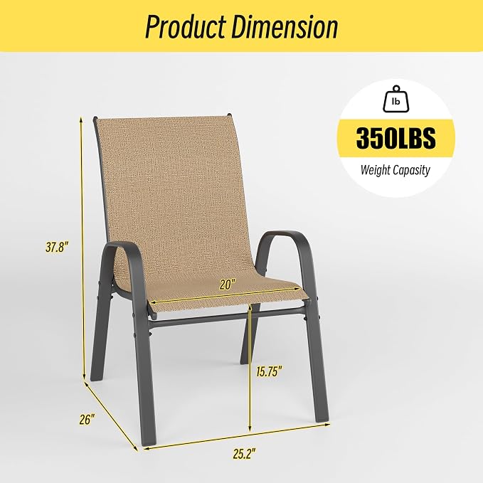 Patio Chairs Set of 8, Stackable Outdoor Dining Chairs Set - Image 3
