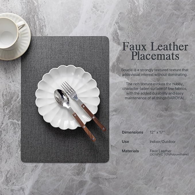 Faux Leather Placemats Set of 6 Vinyl Washable Wipeable Table Mats for Kitchen Dining Table Heat Resistant Waterproof Modern Indoor/Outdoor Placemats Non-Slip Easy Clean Place Mats (Midnight)