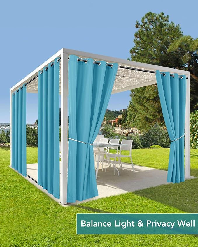 Windproof Outdoor Curtains for Patio Waterproof 4 Pcs 54x84 In Teal | Grommet - Image 5
