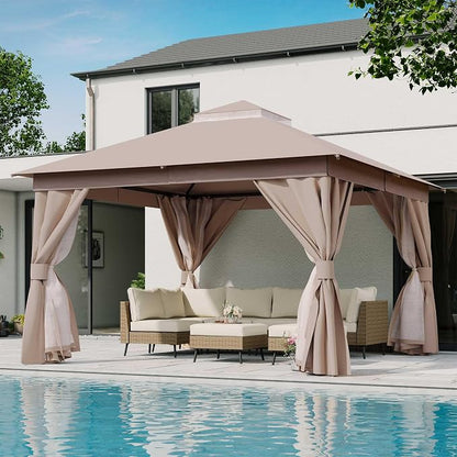 12'x12' Outdoor Gazebo, Metal Frame Heavy Duty Patio Canopy Tent Shelter by LAUSAINTHOME