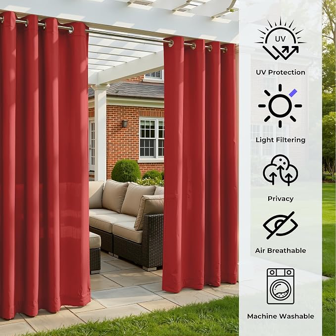 Set of 6 Outdoor Curtains for Patio Waterproof, Breathable Grommet Panels for - Image 4