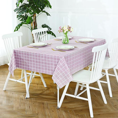 Romanstile Rectangle Vinyl Tablecloth, 100% Waterproof Oil-Proof Checkered Plastic Table Cloth, Heavy Duty Wipeable Table Covers for Dining, Camping, Picnic, Outdoor - 60 x 102 Inch, Pink