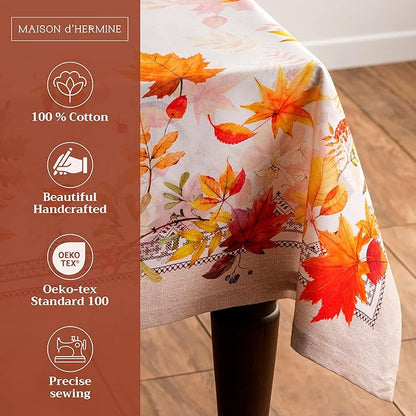 Maison d' Hermine Table Cloth Rectangle Table 100% Cotton 70 x 120 Inches Fall Tablecloth Reusable Everyday Use for Thanksgiving Christmas Decorations Dining Farmhouse Party (Amarante)