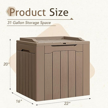 Flamaker 2 Pack Deck Box 31 Gallon Waterproof Resin Storage Box with Lid Indoor Outdoor Delivery Box Storage Bin for Patio Cushions (Light Brown)