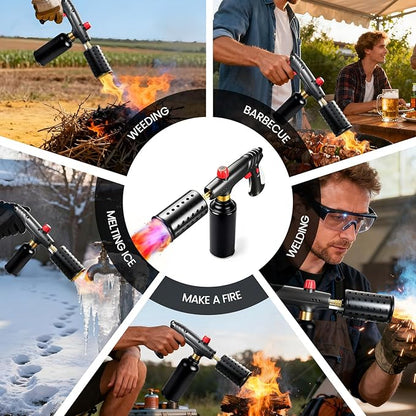 Propane Torch, Cooking Blow Torch Gun with Safety Lock, Charcoal Lighter, Flame Thrower, Kitchen Food Torch Head for Grill, Sous Vide, BBQ (Tank Not Included) (Platinum)
