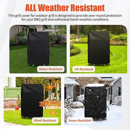 Grill Cover 30in, iCOVER Waterproof BBQ Covers for Two Burner Small Vertical Smoker, Lightweight Easy On/Off, Dustproof UV-Resistant Fit Grills with Collapsed Side Tables