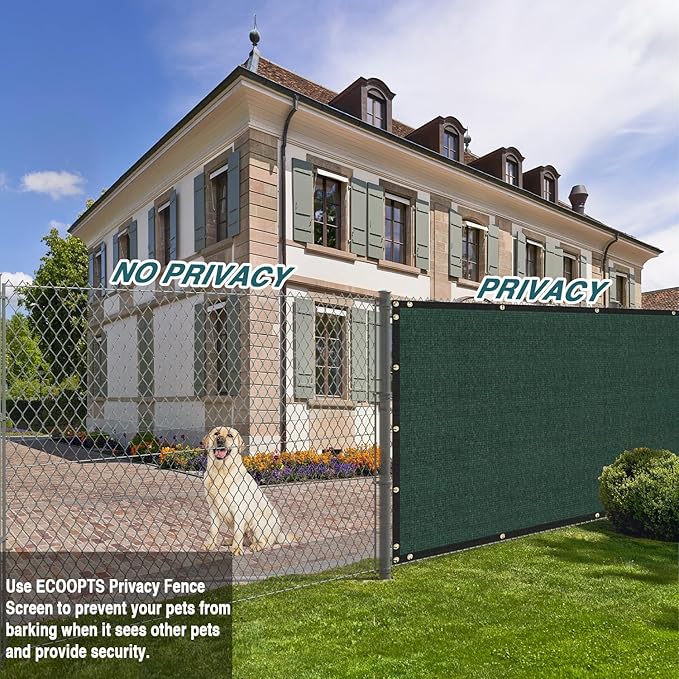 ECOOPTS 8'x20' Privacy Fence Screen Windscreen with Copper Grommets, Fit for Commercial Fence and Residential Garden Outdoor 90% UV Blockage, Cable Zip Ties Included (Green)