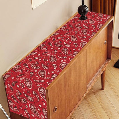 Red Paisley Table Runner, Rustic Damask Antique Floral Flower Retro Boho Swirled Pattern Vintage Coffee Table Center Decor for Family Kitchen and Living Room Outdoor Table Decorations, 13"x36"