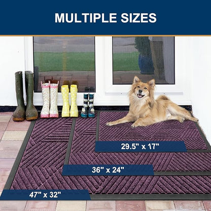 Smiry Front Door Mat Outside Entrance, Heavy Duty Sturdy Natural Rubber Doormat, Trap Dirt and Moisture, Easy Clean Low Profile Mats for Indoor Outdoor Entry, Irregular Triangle (36x24, Purple)