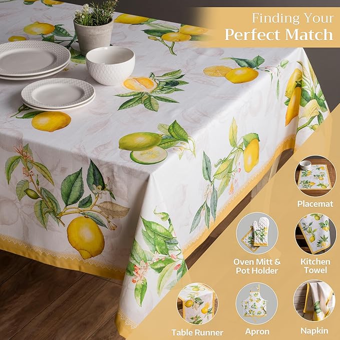 Maison d' Hermine Table Cloth Square Table 100% Cotton 54 x 54 Inches Tablecloth Reusable Decorative Everyday Use for Dining Room, Farmhouse, Home, Party, Festive & Wedding Spring Summer - Limoncello