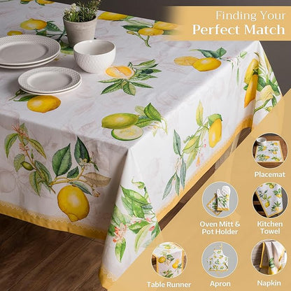 Maison d' Hermine Table Cloth Rectangle Table 100% Cotton 70 x 90 Inches Tablecloth Reusable Decorative for Dining Room, Farmhouse, Home, Party, Festive & Wedding Spring Summer - Limoncello
