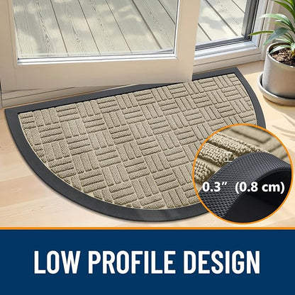 OLANLY Half Circle Door Mat Outside Entrance 29.5x17, Absorbent, Heavy Duty Sturdy Natural Rubber Doormat Indoor Outdoor, Fade Resistant, Non-Slip Backing Low Profile Floor Mat for Entryway, Beige